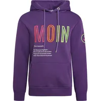 Zwillingsherz Sweatshirt, mit aufgesticktem „Moin“-Schriftzug in Neonfarben, lila