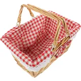 CRILSTYLEO Picknickkorb Doppelt Griffe Ernte Zusammenklappbarer Wäschekorb Kleiner Korb Falten Weidenkorb Mit Deckel Körbe Am Pool Deckenkorb Weidenkorb-picknick Bausatz Rot Stoff