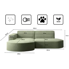 kaiser möbel Ecksofa Designer MODENA STUDIO stoff Dicker cord Poso Hellgrün Links