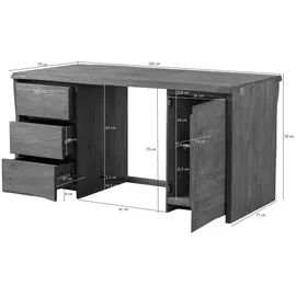 MASSIVMOEBEL24.DE Schreibtisch Mango 150x75x78 braun geölt / sandgestrahlt PURE MANGO #110