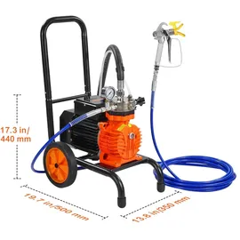 Vevor Airless-Farbspritzgerät mit Membran, 900 W effizientes Airless-Farbspritzgerät mit Wagen, 1800 psi Airless-Farbspritzgerät, mit Verlängerungsstang, 1,8 L/min Hochdruck Airless Farbspritzgerät Farbe Airless Sprayer 900W