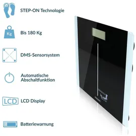 DEUBA Monzana® Digital Personenwaage mit DMS-Sensorsystem Körperwaage Waage Körperwaage LCD Display Step-On-Technologie schwarz