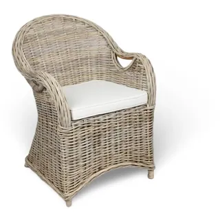 BURI Rattansessel mit Sitzkissen 84x63x66cm Sessel grau Stuhl Rattan Korbsessel Esszimmerstuhl Möbel Wohnzimmer Wintergarten Loungesessel geflochten mit Kissen