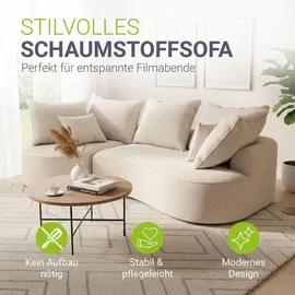 Juskys Sofa Tirano - Ecksofa L-Form, inkl. Kissen, 4-Sitzer Eckcouch, Bouclé Creme &