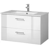 WELLTIME Waschtisch Trento Badezimmerschrank mit Becken Bestseller, Badmöbel in Breite 80 cm, Waschplatz mit 2 Schubladen, Badschrank weiß