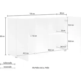 INOSIGN »MISTER, Sideboard,Kommode, Anrichte, Kredenz, mit 4 geräumigen Fächern« Kommode, komplett Hochglanz lackiert, Breite 135cm, weiß