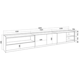 SKRAUT HOME Lowboard 310x50x37 cm Schwarz/Eiche Holzwerkstoff