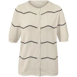 Feinstrick-Cardigan mit Ajour-Muster - Damen - Gr. L - dunkelblau/gestreift