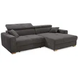 luma-home Ecksofa, Anthrazit, Textil, Eiche, 3-Sitzer, Füllung: Polyurethan (Pur), Ottomane links, L-Form, rechts montierbar, seitenverkehrt montierbar, Ottomane rechts, links montierbar,L-Form, 277x187 cm, Wohnzimmer, Sofas & Couches, Wohnlandschaften,