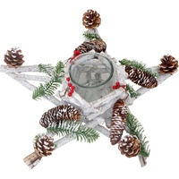 MCW MCW, Weihnachtsdeko Adventskranz, Holz mit Kerzenglas 40x40x12cm weiß-grau