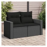 vidaXL Gartensofa mit Kissen 2-Sitzer Schwarz Poly Rattan