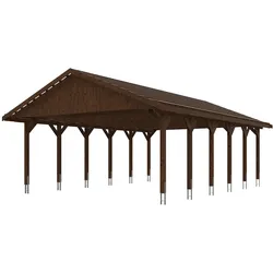 Skan Holz Wallgau - Satteldach Doppelcarport Breite 620 cm Gr. 3 - 620 x 900 cm Dachlattung nussbaum Holzcarport