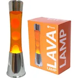 Fisura - Lavalampe orange. Silberner Chromsockel, orangefarbene Flüssigkeit und orangefarbene Lava. Lavalampe mit ersatzbirne.11 x 11 x 39,5 Zentimeter
