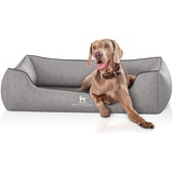 Knuffelwuff Orthopädisches Hundebett Amelie aus Velours mit Handwebcharakter XXL 120 x 85cm Grau - abnehmbarer Bezug - waschbar - für große, mittelgroße und kleine Hunde