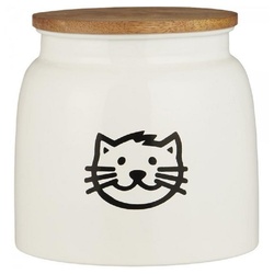 Ib Laursen Futterspender Ib Laursen Dose für Katzenfutter weiß mit Katzenmotiv und Holzdeckel (