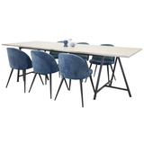 ebuy24 Jepara Essgruppe Esstisch Teak und 6 Velvet Esszimmerstühle Velour blau, schwarz.