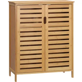 kleankin Badezimmerschrank Badschrank Beistellschrank mit 2 Lamellentüren, 2 Innenregalen, Bambus Aufbewahrungsschrank für Badezimmer, Badezimmerschränke, Midischränke