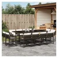 vidaXL 13-tlg. Garten-Essgruppe mit Kissen Braun Poly Rattan