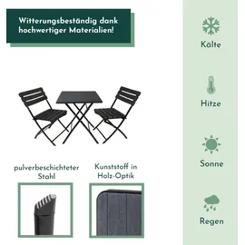 Lemodo Balkonmöbel Set 3teilig, klappbar, 2x Balkonstühle + 1x Balkontisch, Holzoptik