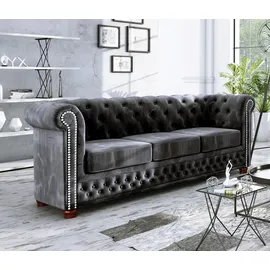 s-style möbel SITZGARNITUR 3+2+1 Chesterfield Lauren Schwarz Samt