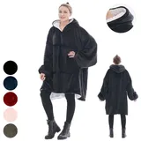 Wohndecke Ärmeldecke Tragbare Decke,Wohndecke,Fleecedecke,Kuscheldecke, BTTO, SchalDecke mit Ärmeln,Wohndecke,Einfarbig,Weich schwarz