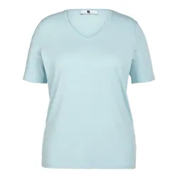 Shirt gerundetem V-Ausschnitt Anna Aura blau, 44