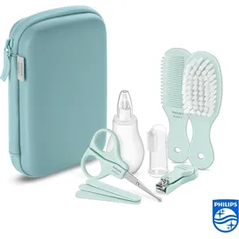 Philips AVENT Babypflege-Set – Starter-Set mit 9 Zubehörteilen: Nagelknipser, Schere, 3 Nagelfeilen, Kamm, Haarbürste, Nasensauger und Fingerzahnbürste (Modell SCH401/00)