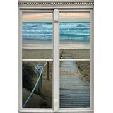 Queence Wandsticker Pfad zum Meer, Wandsticker, Wandbild, selbstklebend, 3D, Fenster beige