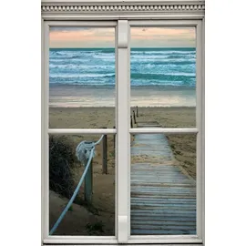 Queence Wandsticker Pfad zum Meer, Wandsticker, Wandbild, selbstklebend, 3D, Fenster beige