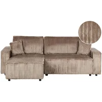 2-Sitzer Ecksofa Cord braun L-Form mit Schlaffunktion Chaiselongue rechts Abacka