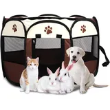 Faltbares Haustier Zelt Freigehege Tragbares Hundezaun Katzengehege, 8-Panel Mesh Haus WelpenLaufstall, Freigehege für Hunde Katzen Hasen & Kleintiere im Innen Außenbereich 68 * 45cm (Kaffeefarbe)