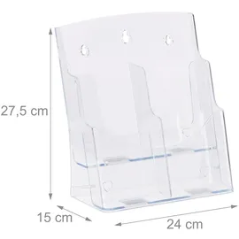 Relaxdays Prospekthalter A4 / DIN Lang, 2 Etagen, Acryl, Flyer Aufsteller Tisch & Wand, HBT: 27,5x24x15cm, Transparent