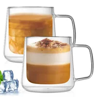 PORFOYO Latte Macchiato Gläser 2er Set, 400ml Doppelwandige Kaffeegläser mit Griff, Doppelwandige Gläser für Cappuccino, Latte, Tee, Kaffee, Milch, Saft, Bier