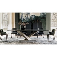Casa Padrino Esstisch Luxus Esstisch Hochglanz Schwarz / Titanfarben 240 x 120 x H. 75 cm - Esszimmertisch mit hochwertiger Keramik Tischplatte - Moderne Esszimmer Möbel - Luxus Qualität - Made in Italy