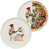 KHG 2er Set Pizzateller, extra groß mit 30cm Durchmesser in Chefkoch Print, perfekt für Gastro und Zuhause, hochwertiges Porzellan, Spühlmaschinengeeignet & perfekt Stapelbar