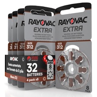 32 Hörgerätebatterien Rayovac Extra Size 312-4 Blister mit 8 Batterien