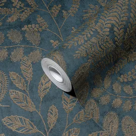 A.S. Création Vliestapete mit floralem Muster 0,53 x 10,05 m 388304 Blau/Gold/Türkis