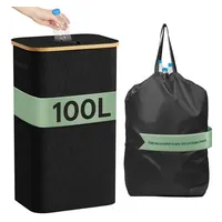 Lifewit Müllsackständer Pfandflaschen Sammelbehälter mit Bambusdeckel, Altglas und Flaschen. schwarz 100 l