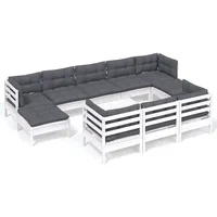 vidaXL 11-tlg Garten-Lounge-Set mit Kissen Weiß Kiefer Massivholz Modell 23