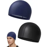 Luxorium 2er-Pack Badekappen Erwachsene PU Schwarz und Marineblau Badekappe Damen Herren Weich für Lange Haare Unisex Rutschfest Schnell Trocknend