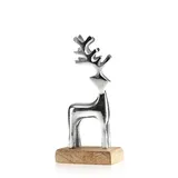 COM-FOUR Metall-Rentier auf Holzsockel, dekorative Rentier-Figur aus Metall, Hirsch-Statue als hochwertige Weihnachtsdekoration oder Geschenk für Jäger