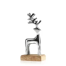 COM-FOUR Metall-Rentier auf Holzsockel, dekorative Rentier-Figur aus Metall, Hirsch-Statue als hochwertige Weihnachtsdekoration oder Geschenk für Jäger