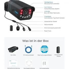 Reolink 4K PoE Überwachungskamera Outdoor mit Personen-/Autoerkennung, 5X optischer Zoom,Farbige Nachtsicht, 2-Wege-Audio, RLC-811A-Schwarz