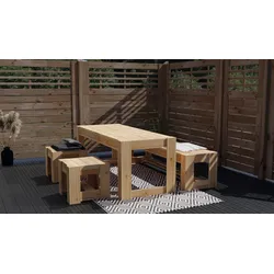 Ante Gartenmöbel-Set inkl. 1 Tisch und 4 Hockern Douglasie / Lärche natur