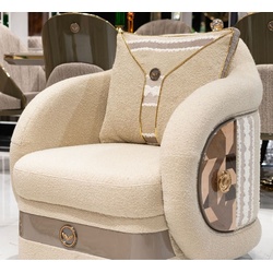 Casa Padrino Luxus Sessel Creme / Braun / Grau / Gold - Wohnzimmer Sessel - Hotel Sessel - Wohnzimmer Möbel - Hotel Möbel - Luxus Möbel