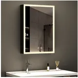 WDWRITTI Spiegelschrank Schwarz mit beleuchtung Hängeschrank 3Lichtfarben Dimmbar Anti-fog (Badezimmerspiegelschrank mit LED, Speicherfunktion, 1 türen 50x70cm, 40x60cm, Doppelseitiger Spiegel, Alu-Schranktür) Full Surround Light Strip, mit Netzadapter schwarz 50 cm x 70 cm x 12.5 cm