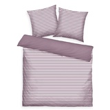 Tom Tailor Renforcé-Bettwäsche, 2*80x80 cm + 200x220 cm, 100% Baumwolle/ Renforcé, mit Wendemotiv und farbigem Markenreißverschluss, MEDIUM STRIPES Lila, Weiß (Cozy Mauve & Crisp White)