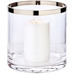 EDZARD Windlicht Molly, Laterne aus Kristallglas mit Platinrand, Kerzenhalter für Stumpenherzen, Höhe 18 cm, Ø 18 cm