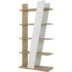 Bücherregal GAMI, eiche nachbildung, weiß lackiert, B:90cm H:187cm T:40cm, Spanplatte, Regale, Praktische Bibliothek oder Raumtrennung
