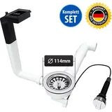 Aquade Siebkorbventil 114 mm mit Excenterventil, Raumschaffer Abtropf-Überlauf für Küchenspüle - Weiß